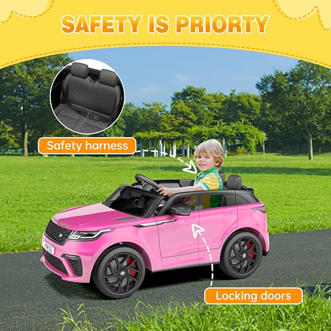 Hetoy Kids Ride On Car with Remote, Licensed Land Rover Kids Electric Car, Ride On Toys for Kids 3-8 with Mp3 Player, Rocking, Pull Rod, Pink