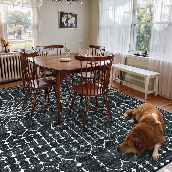 Lahome Moroccan Black Area Rugs 8x10 Living Room Non-Slip Backing Ultra-Thin