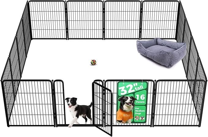 FXW Homeplus Unleashed Indoor Dog Playpen - Stress-Free and Safe Play, Heavy Duty 32 Inch 16 Panels Dog Pen for Small and Medium Dogs, Black│Patented
