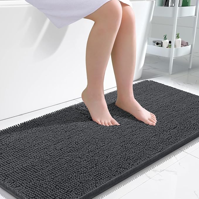 OLANLY Bathroom Runner Rugs 47x24, Soft Absorbent Chenille Bath Rugs, Rubber