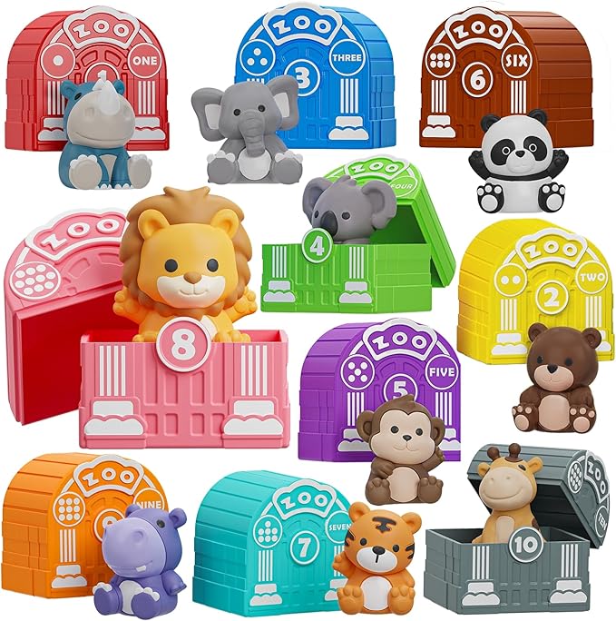 Learning Toy for Toddlers 1 2 3 Year Old, Montessori Educational Counting, Matching & Sorting Sensory Toys, 10 Safari Animals & 10 Zoos, Birthday Easter Gift for Baby Boy Girl Age 12-18 Months