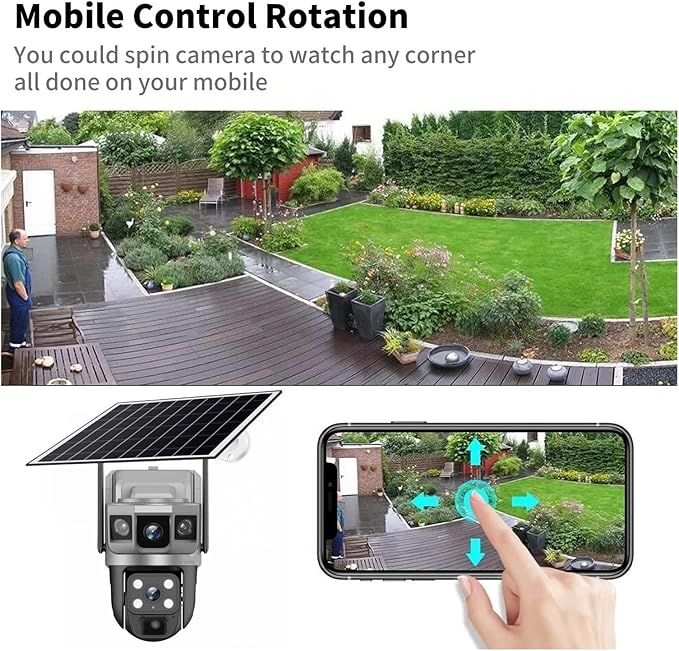 for Outdoor Camera Battery CCTV Monitor 4G SIM Card Network IP Security Pet Camera Motion Detection 3 Screen PTZ Camera(WiFi CCTV 64G Card)