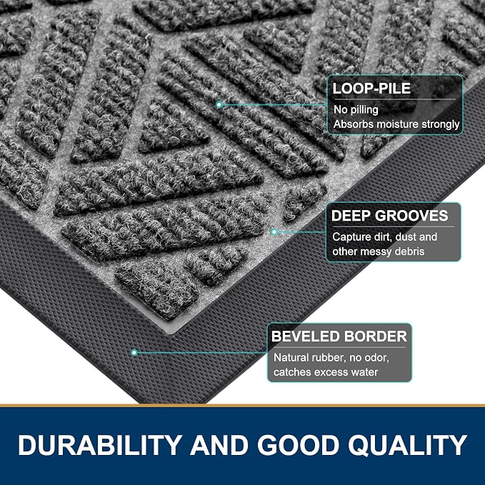 Smiry Front Door Mat Outside Entrance, Heavy Duty Sturdy Natural Rubber Doormat