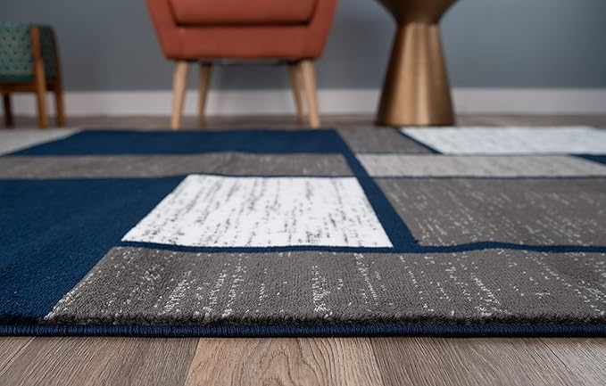 Rugshop Contemporary Modern Boxes Area Rug 6' 6" x 9' Navy