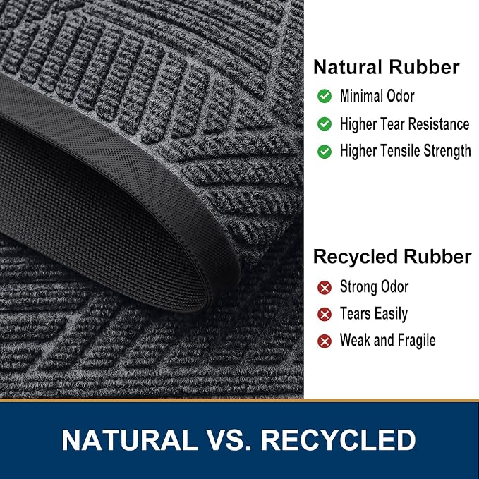 Smiry Front Door Mat Outside Entrance, Heavy Duty Sturdy Natural Rubber Doormat