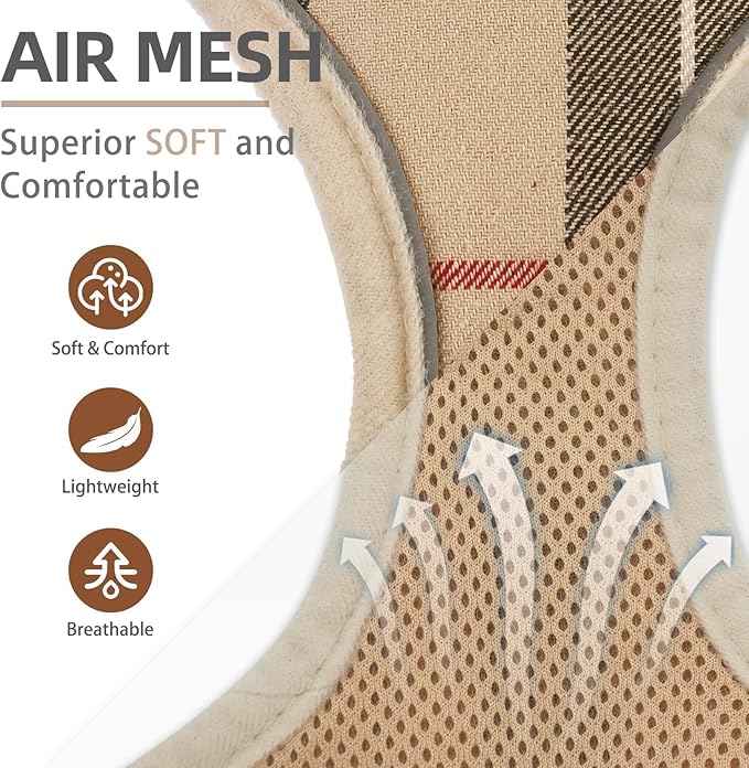 PUPTECK Soft Mesh Dog Harness and Leash Set Pet Puppy Cat Adjustable Reflective Padded Vest No Pull Harnesses, Beige, XS