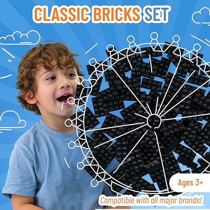 Strictly Briks Classic Bricks Starter Kit - 96-Piece Black 2x4 Set - Compatible with Major Brick Brands - Building Blocks for Ages 3+ - Encourages Creativity & Imagination