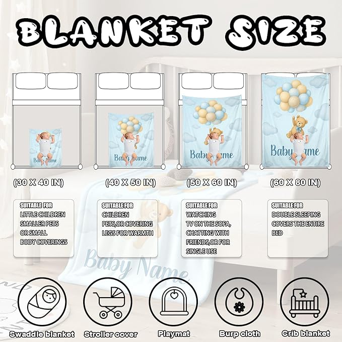 Ship Next Day, Personalized Baby Blanket – Printed in USA, Custom Baby Blanket for Boys & Girls, Baby Blanket with Name, Baby Shower, Easter, Christmas, Birthday Newborn & Toddler Gifts, Baby Gifts