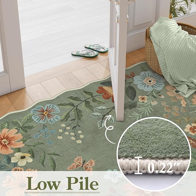 Lahome Floral Rugs for Entryway, 2X3 Washable Kitchen Rugs Ultra-Thin Soft Rug