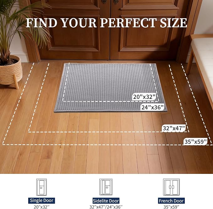 YIHOUSE Indoor Door Mat 24" x 36", Non-Slip Washable Entryway Mat, Dirt Trapper