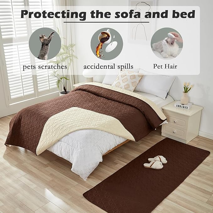 Waterproof Dog Bed Cover Pet Blanket, Soft Pet Couch Covers for Sofa Washable, Bed Couch Sofa Furniture Protector for Puppy Cat Kids (Brown,210 * 260 CM)