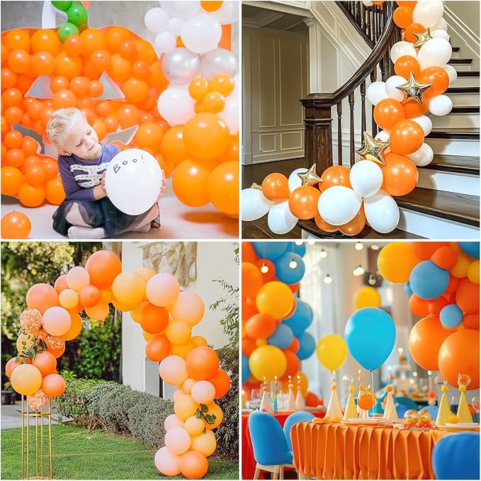 RUBFAC 129pcs Orange Balloons Different Sizes 18/12/10/5 Inches, Burnt Orange Fall Balloon Arch Kit Garland for Halloween Thanksgiving Party Baby Shower Birthday Decoration