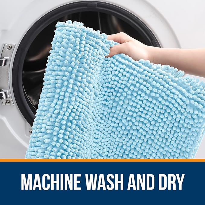 OLANLY Bathroom Rugs 34x21, Extra Soft Absorbent Chenille Bath Rugs, Rubber