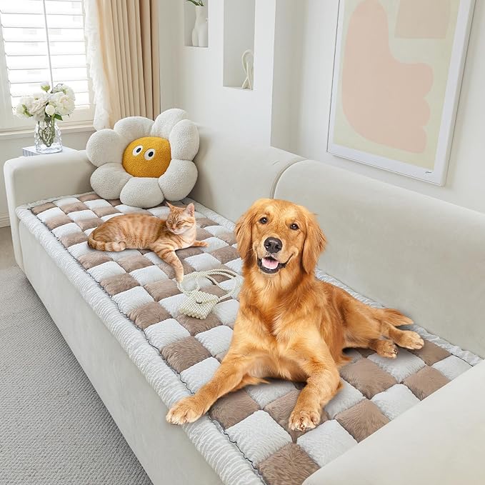 Dog Couch Cover for Washable, Non-Slip Plaid Square Sofa Cushion Protector, Soft, and Multi-Functional Pet Friendly Sofa Cover for Cats Dogs (27.6 x 59.06 inch,DarkCoffee)
