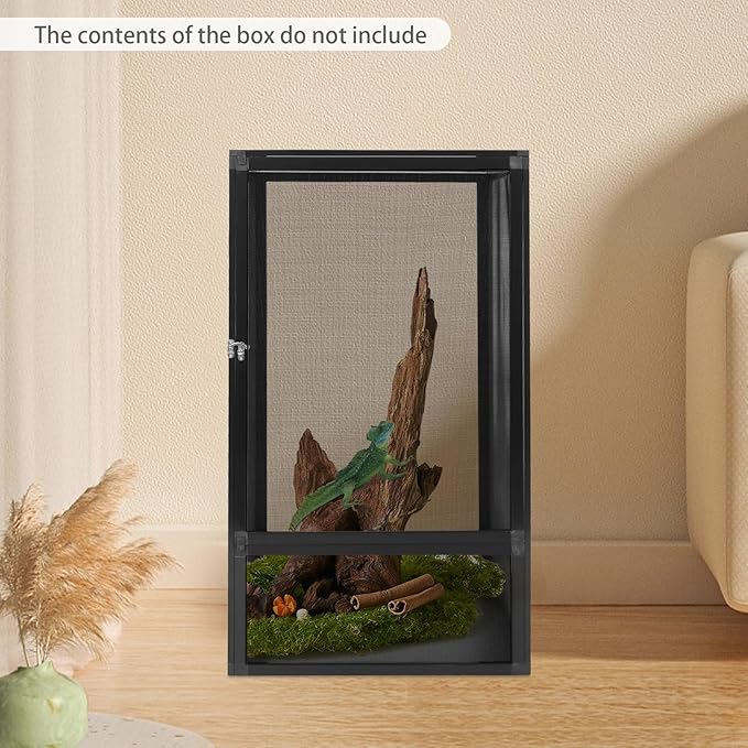 Freestanding Reptile Tank Micro Habitat Terrarium Enclosure with Fine Mesh 17.7 x 17.7 x 31.5in Knock-Down Reptile Habitat Tank with Metal Latch for Chameleons Lizards Snakes Birds Tarantulas