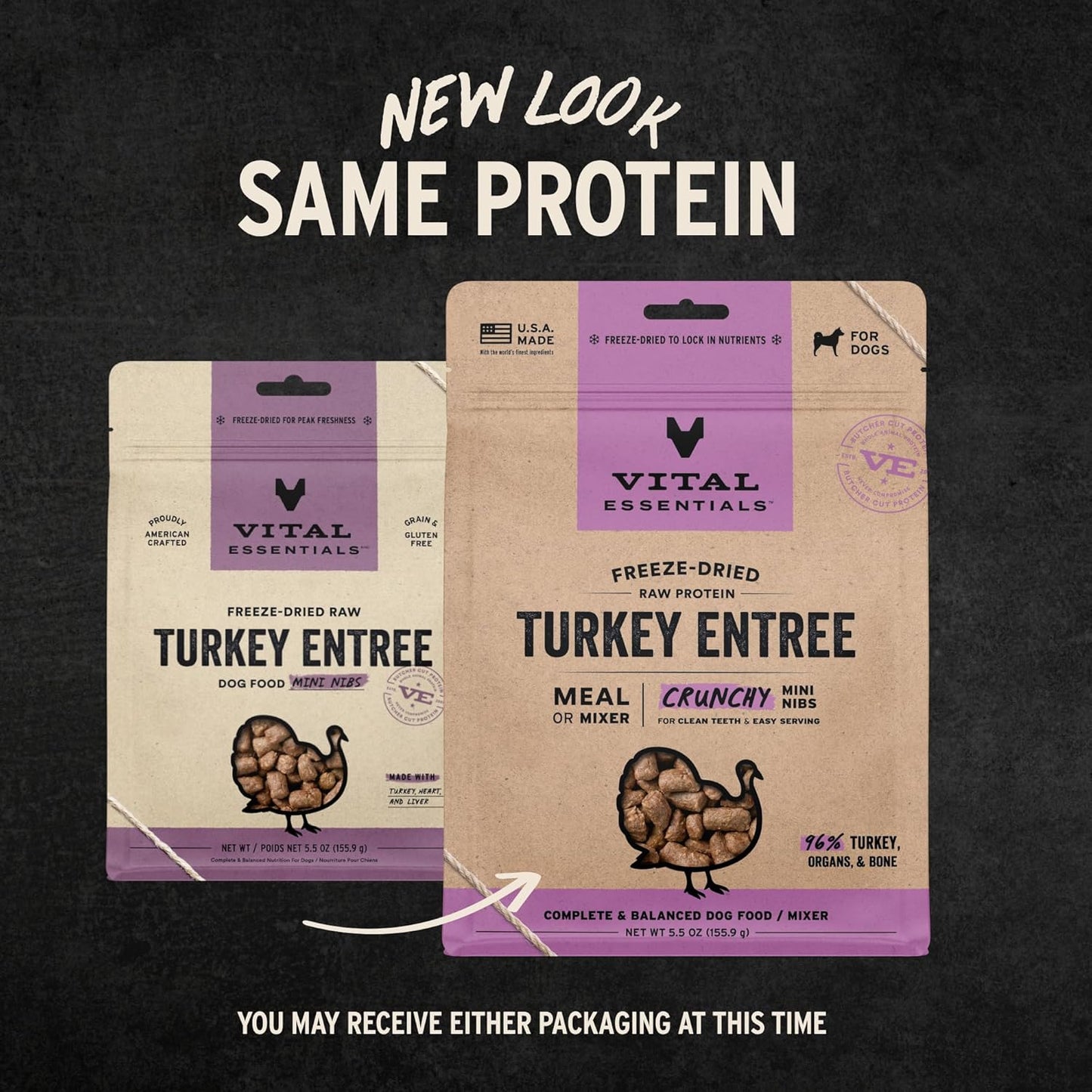 Vital Essentials Freeze-Dried Raw Turkey Meal or Mixer Dog Food Crunchy Mini Nibs, 5.5 oz