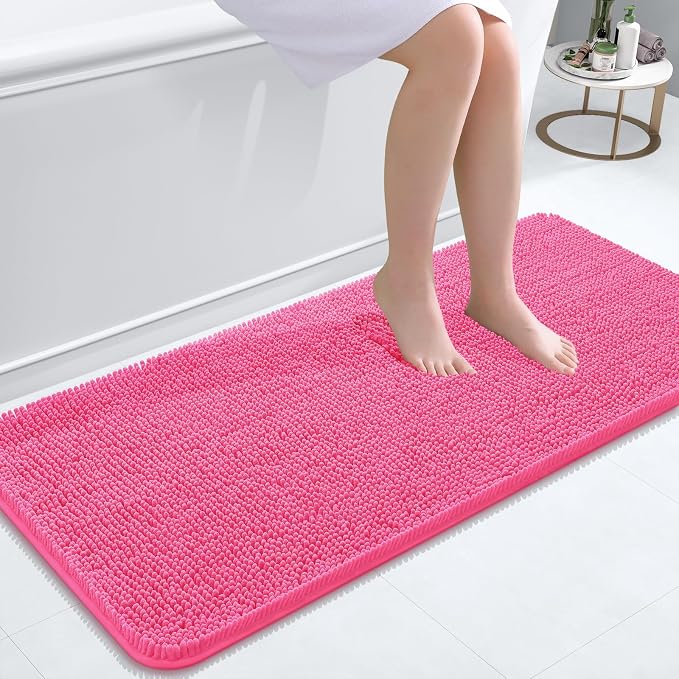 OLANLY Bathroom Runner Rugs 47x20, Soft Absorbent Chenille Bath Rugs, Rubber
