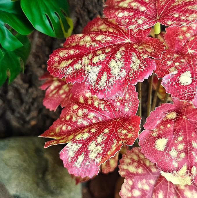 Woyrise Reptile Artificial Plants for Terrarium Decor, Amphibian Habitat Decorations Bearded Dragon Tank Accessories fit Crested Gecko Leopard Lizard Chameleon Snake Frog - Fake Pink Heuchera