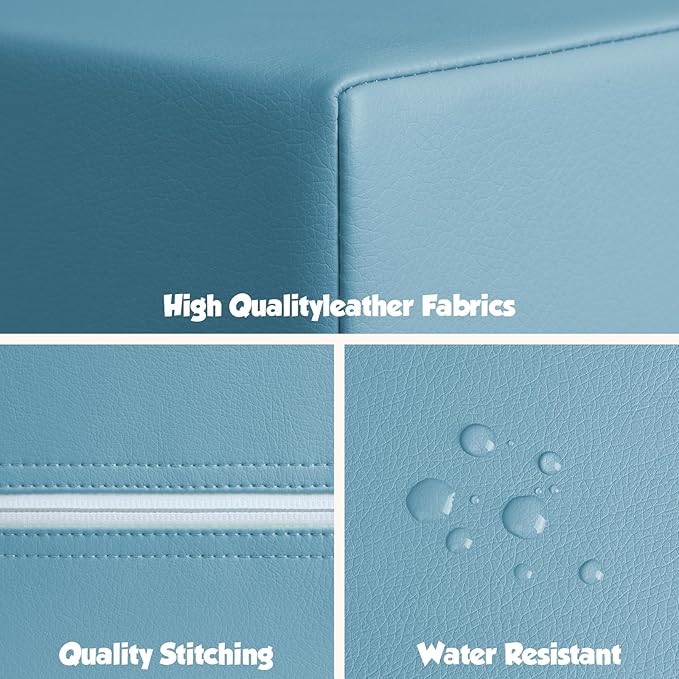 6-Piece Soft PU Leather Toddlers Climbing Toys, Baby Foam Climbing Blocks for Toddlers 3, Foam Play Gym Climbing Structures, Indoor Climb and Crawl Activity Play Set (Light Blue and Green)