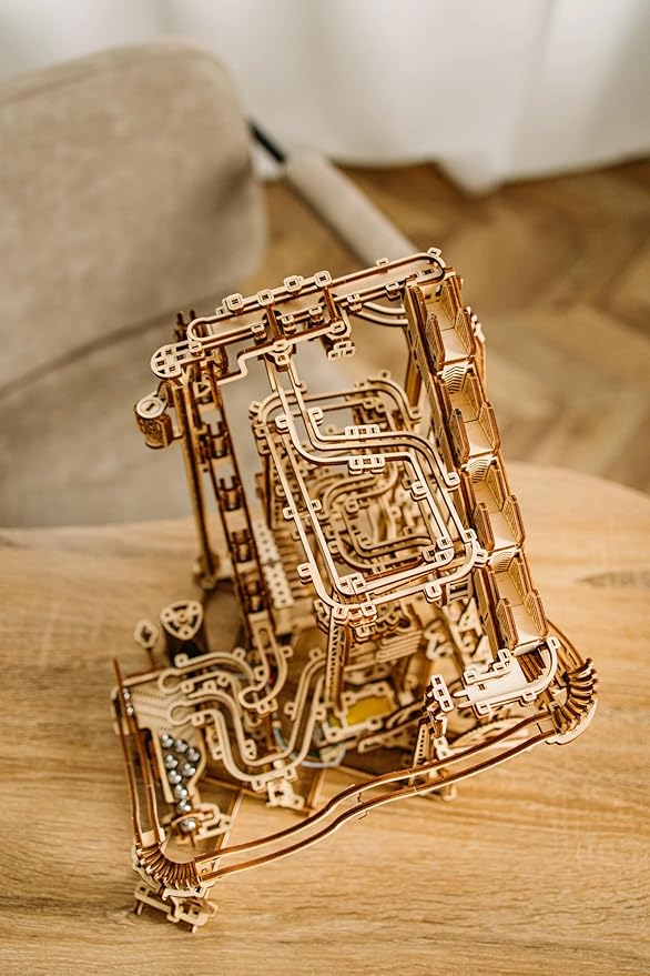 Wood Trick Wooden Marble Run Spiral Electric Motorized - Wooden 3D Puzzles for Adults and Kids to Build - 13x13 - Roller Coaster Mechanical Wooden Model Kits for Adults and Teens to Build