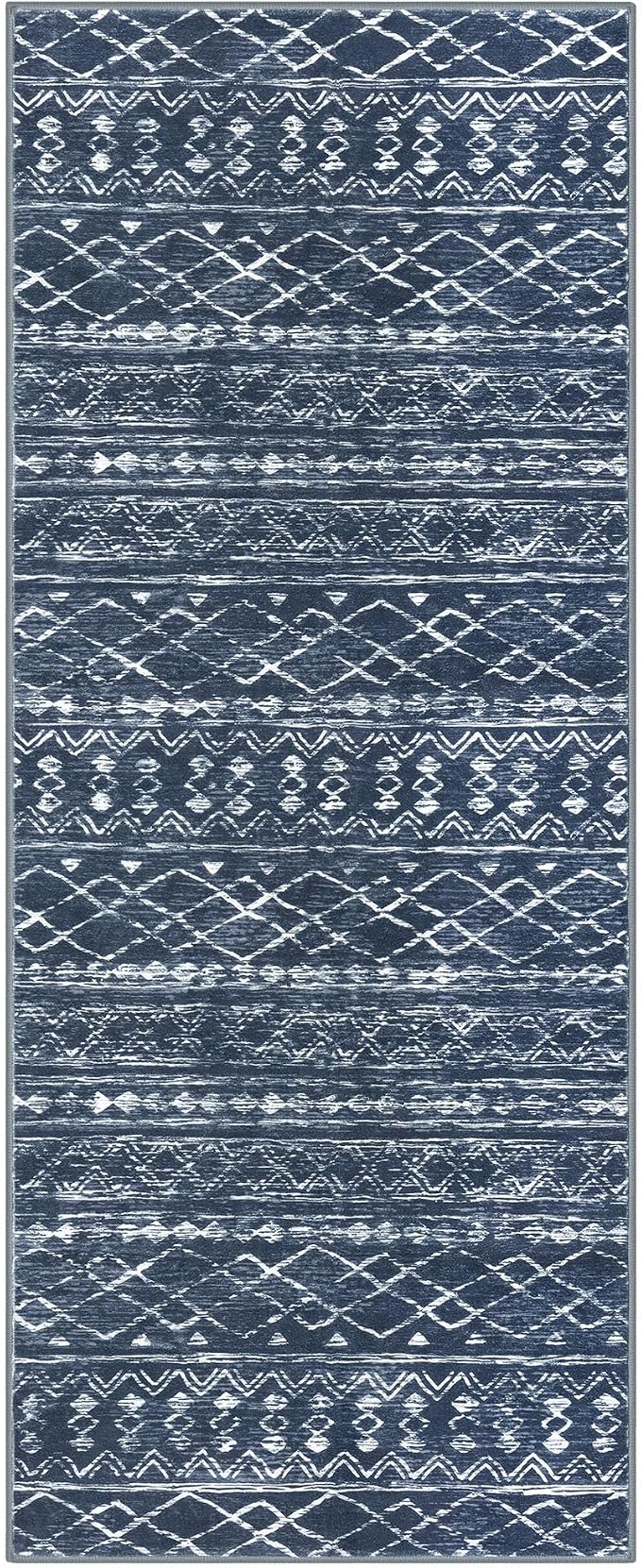 KUTA Moroccan Washable Hallway Runner Rug, 2x6 Non-Slip Vintage Navy Blue Boho