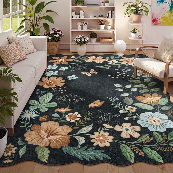 Lahome Floral Washable Rugs 8x10, Soft Ultra-Thin 8x10 Rugs