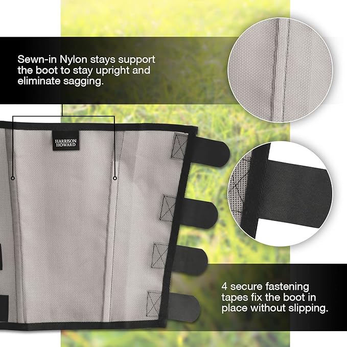 Harrison Howard Loose Fitting Fly Boots UV-Protective Extra Tough Mesh Ventilated Four Fasteners Stay-on Design Protect Horse Legs & Stomp-Reducing Set of 4 Original Grey Mini