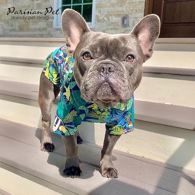 Parisian Pet Unisex Amazonia Shirt - Leafy Beach Outfit for Dogs - Cotton Summer Clothes - Stylish Hook and Loop Closure Costume - Machine Washable Shirts for Large Dogs - 2XL