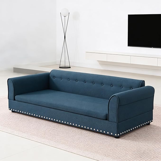 Oversized Pet Sofa Bed for Large Dogs, 55 Inch Modern Dog Couch with Orthopedic Memory Foam, Sturdy Furniture Style Pet Bed with Weight Capacity 220 lbs, (Blue)