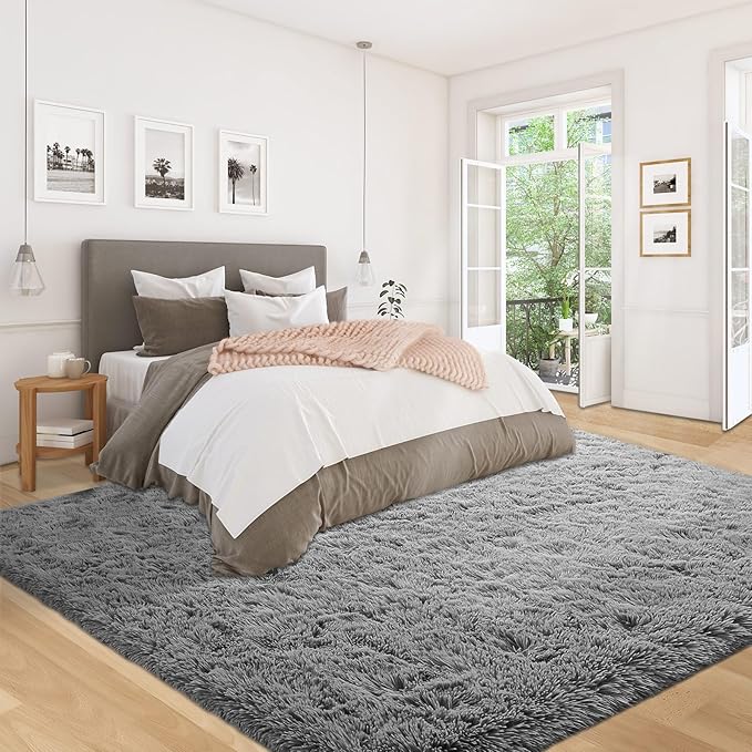 5x8 Area Rug for Living Room: Fluffy Shag Soft Washable Rugs Fuzzy Plush Indoor Carpet for Bedroom Nursery Playroom Dorm Kids Girls Boys Room (Dark Grey, 5'x8')