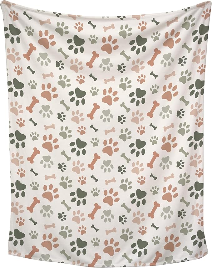 Cream Paw Print Plush Pet Lightweight Blanket - 30" x 40" - Cute for Dogs - Gifts and Puppy Essentials - Printed in America