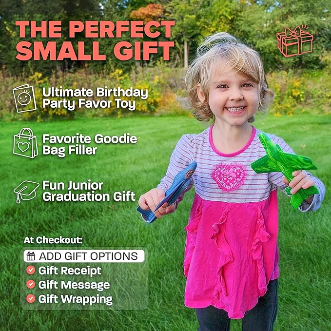 Airplane Toy Foam Glider Plane for Kids - Best Outdoor Toys for Boys & Girls - Kids Stocking Stuffers for Boys & Fun Flying Gliders Easy Throwing Air Planes - Great Gifts for Age 4 5 6 7 8 9 Year Olds