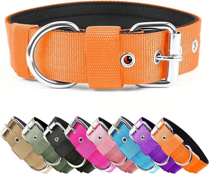 Heavy Duty Tactical Dog Collar - 1.5" Width Military Durable Thick Nylon with Adjustable Metal D Ring & Buckle Working Training K9 Collar for Medium Large Dogs (L(20"-23"), Orange)