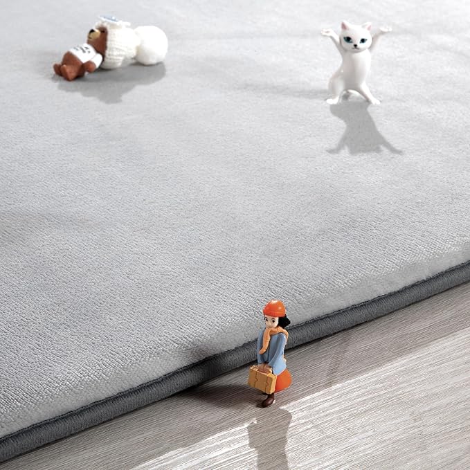 BALAPET Thick Memory Foam 47x47 Play Mat for Playpen, Super Soft Velvet Portable Baby Playpen Mat for Kids Toddler Crawling and Play, Non-Slip Bottom Playmat, Grey