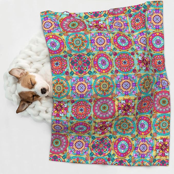 Boho Throw Blanket - Colorful Bohemian Floral Blanket for Dog Cat Pet Blankets 40x30 for Couch Sofa Bed