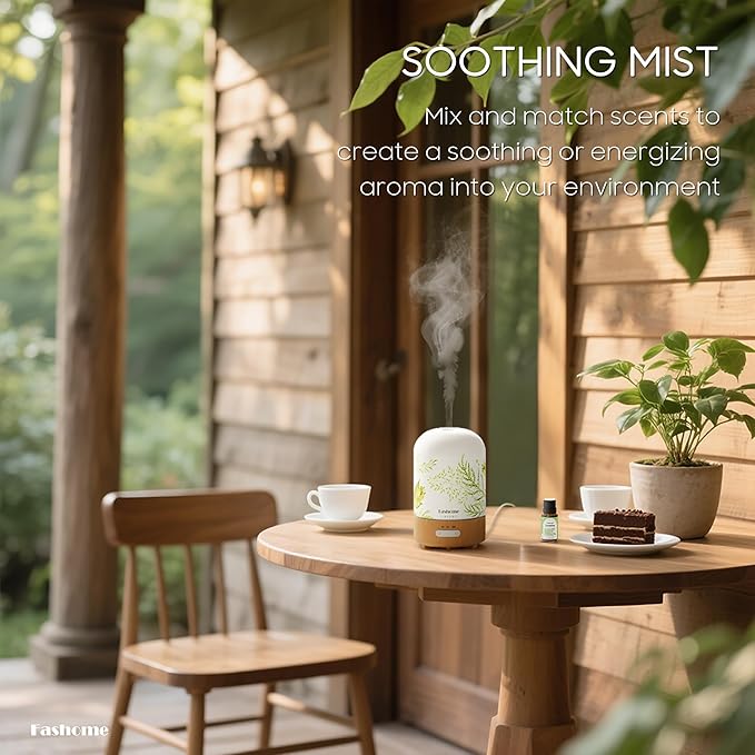 Aromatherapy Essential Oil Diffuser with Jasmine Oil, 6 in 1 Ultrasonic 100ML Aromatherapy Scent Humidifier Vaporizer with Dense fine Mist, Timer, Auto-Off (Summer-Jasmine)