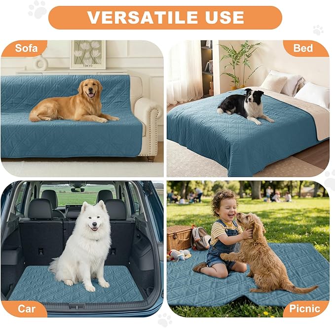 100% Waterproof Dog Couch Protector, Triple-Layer Waterproof Dog Bed Cover Pet Blanket Reversible 2-Tone Sofa Shield, Non-Slip Furniture Guard for Pets(35×71 Inch, Gray Blue+Apricot)
