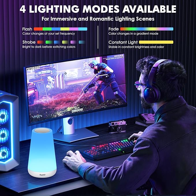Night Light, Dimmable Touch Lamp for Bedroom, Portable Rechargeable Bedside Table Lamp for Baby Nursery, 13 RGB Colors & 5 Brightness, Night Lights for Bedroom Living Room Bathroom Hallways