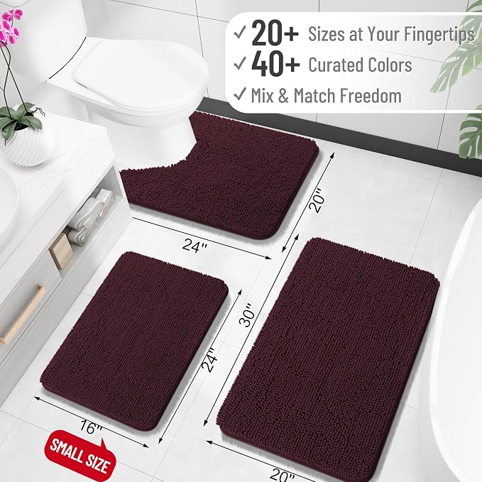 OLANLY Bathroom Runner Rugs 47x24, Soft Absorbent Chenille Bath Rugs, Rubber