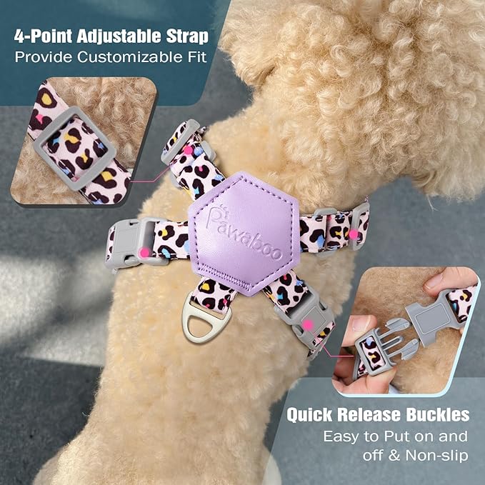 Pawaboo Small Dog Harness and Leash Set, Puppy Harness X-Frame No Pull No Choke, Dog Vest Harnesses Adjustable for Small Medium Sized Dogs,Soft Breathable Pet Harnesses for Walking, S, Pink Leopard