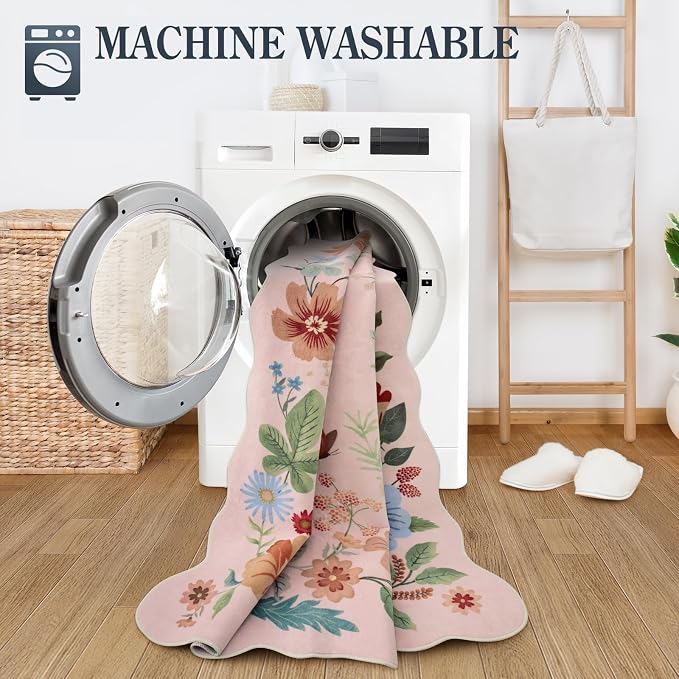 Lahome Floral Kitchen Runner, 2X6 Washable Runner Rug Non-Slip, Ultra-Thin Soft