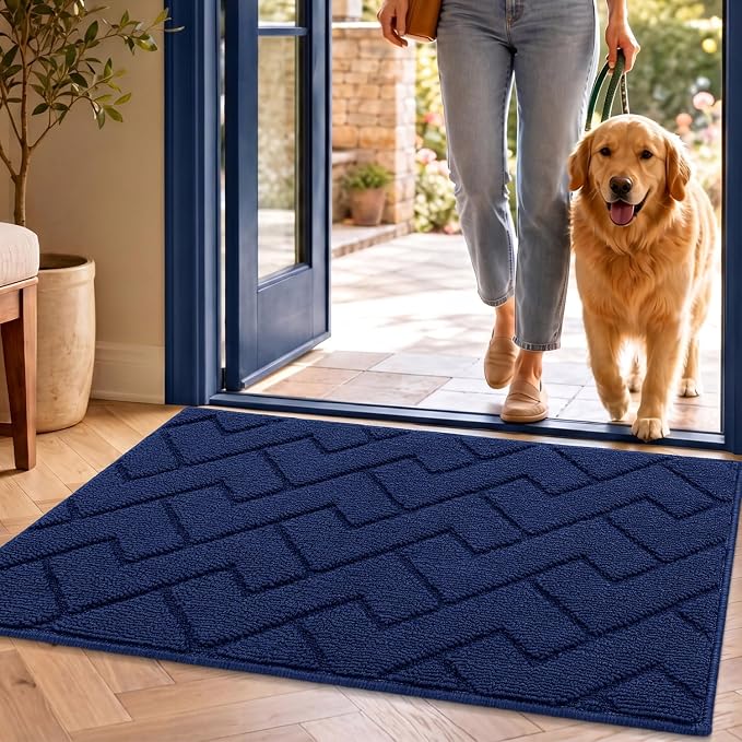 hicorfe Indoor Door Mat, TPR Backing Dirt Trapper Entryway Mat, Washable Floor