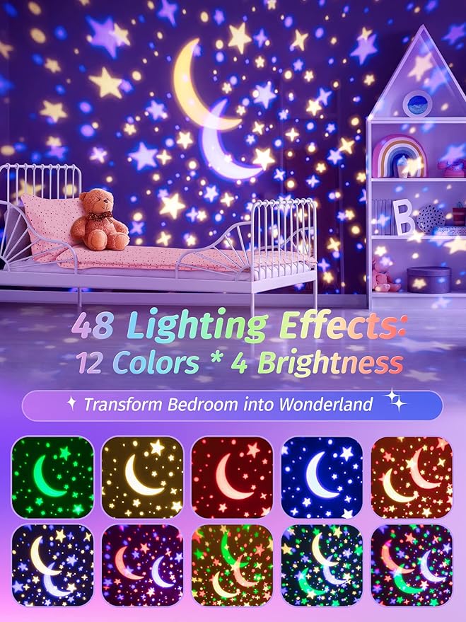 Star Projector for Kids Room, 15 Colors+Bluetooth Music Star Night Light Projector for Bedroom,360°Rotating+AUTO Timer Kids Night Light, Remote Star Projector Lights for Bedroom,Boy Girls Baby Gifts