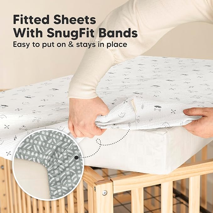 KeaBabies 2-Pack Muslin Crib Sheets for Boys, Girls - 100% Organic Cotton Fitted Baby Crib Mattress Sheet, Soft Breathable Standard Toddler Bed Cover Bedding Set, Neutral, Durable 52x28 (Nordic)