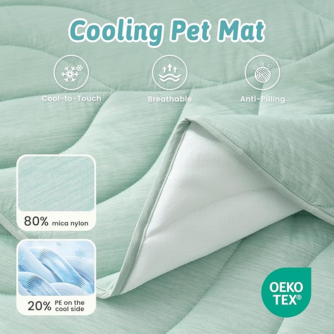 Dog Cooling Mat, Q-Max > 0.4 Leaf Shaped Pet Pad, Liquid Pee Proof Summer Mat for Cats, Washable Sleep Blanket for Bed Couch Floor Indoor, 27x23 inch, Green