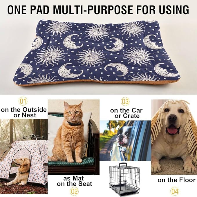 Pet Bed Vintage Sun Moon Dog Bed Mat Absorbing Non Slip Pad Pet Sleeping Mat for Small, Medium, and Large Dogs Puppy Cat 36 in x 24 in