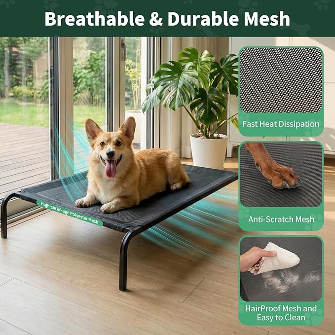 PJYuCien Elevated Dog Bed with Pad for Large Dogs, 48'' Raised Cooling Dog Cot with Breathable Mesh & Absorbent Pee Pad, Sturdy Frame, Non-Slip Feet, Indoor & Outdoor Use