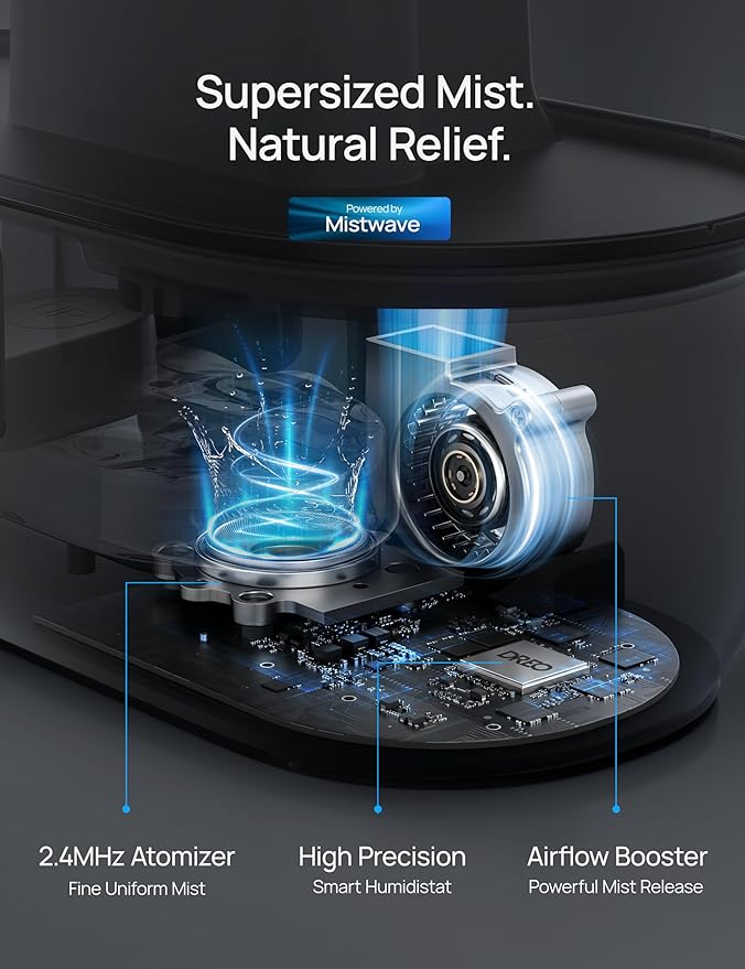 Dreo Smart Humidifiers for Bedroom, Top Fill 4L Supersized Humidifier Large Room with 28 dB, 36H Runtime, Touch/APP/Voice Control, Nightlight, Cool Mist Humidifiers for Baby, Plants, Indoor, Black