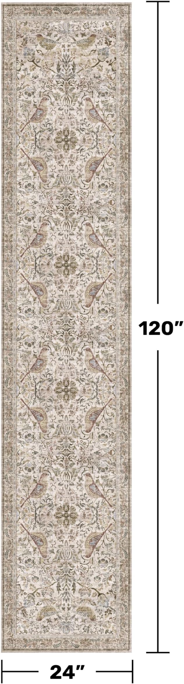 Boho 2x10 Moss Green Hallway Runner Rug 10 ft, Washable Extra Long Runner Rugs