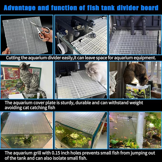 Plastic Egg Crate Grip Panel Fish Tank Divider Aquarium Divider Filter Bottom Fish Tank Isolation Board Egg Crate Tray (White, 12pcs 11.8X5.9 Inch with 0.15 Inch Hole)